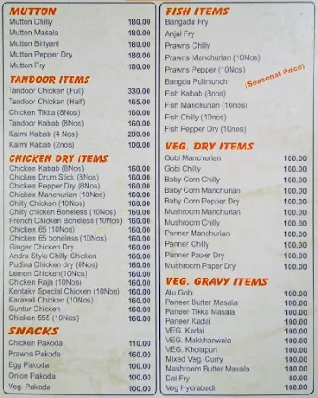 Kentaky Fast Food menu 