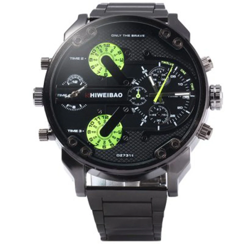 Montre homme étanche avec double fuseau horaire et bracelet en acier. Indiquez l'heure locale et celle de votre voyage facilement.