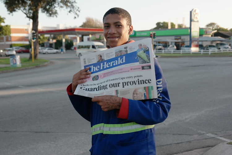 Chemerine Ashia, who sells The Herald and Weekend Post at the intersection of Main Road and 8th Avenue, Walmer, says he stays positive no matter the mood of his customers