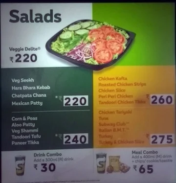 Subway menu 