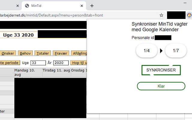 Mintid to Google Calendar synchronization