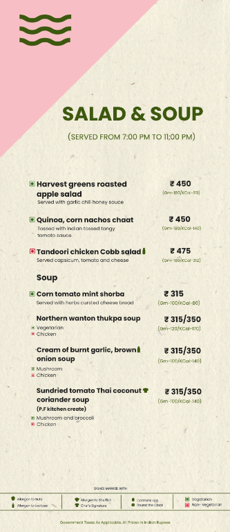 Pink Firangipani menu 