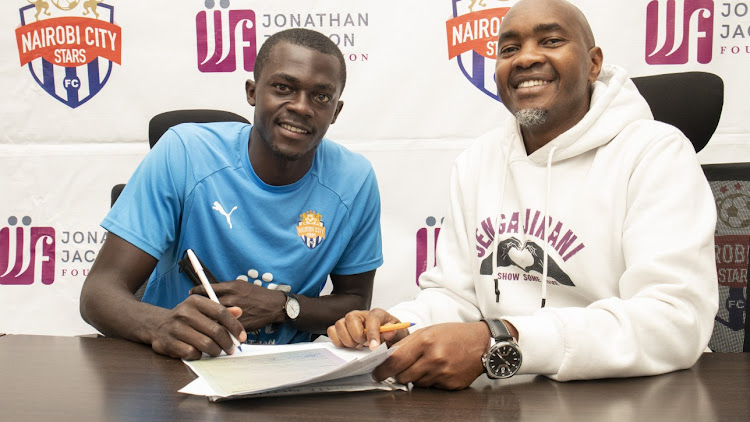 Stopper Lennox Ogutu, 24, with City Stars CEO Patrick Korir