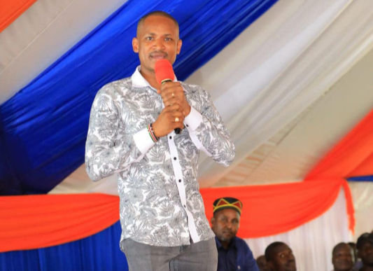 Embakasi East MP Babu Owino making a speech during the Ceremony of Installation of Fredrick Owili as chief of Seme in Migori County on May 18, 2024.