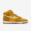 womens dunk high se gold suede / university gold / gum medium brown / sail