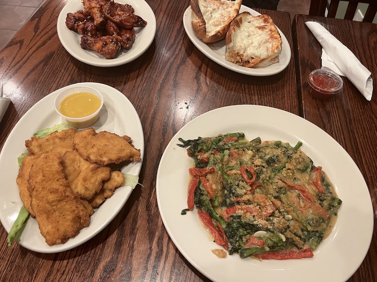 Italian broccoli rabe, gluten-free chicken fingers