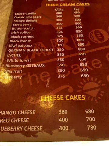 Bangalore Cakes menu 