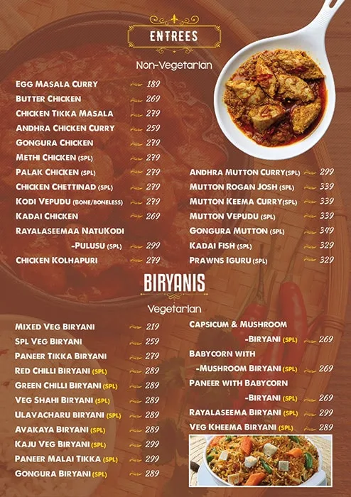 Biryanis & More menu 