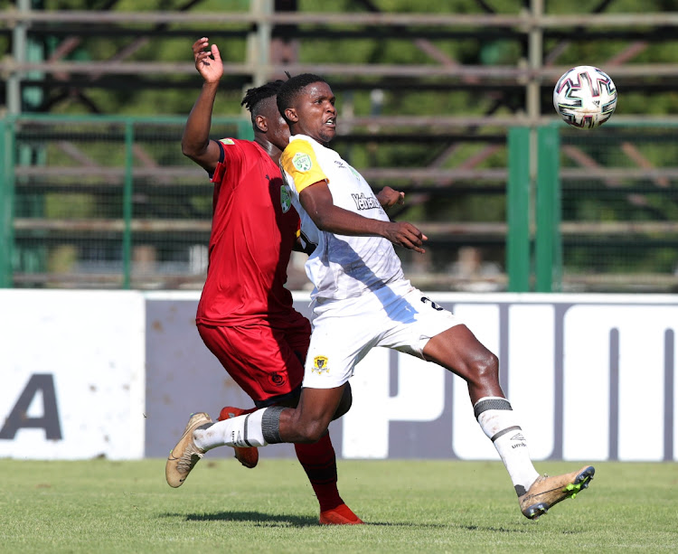Kenneth Nthatheni of Black Leopards challenged by Moeketsi Sekola of Jomo Cosmos during the Nedbank Cup, Last 32 match between Jomo Cosmos and Black Leopards at Profert Olen Park Stadium on February 07, 2021 in Potchefstroom, South Africa.