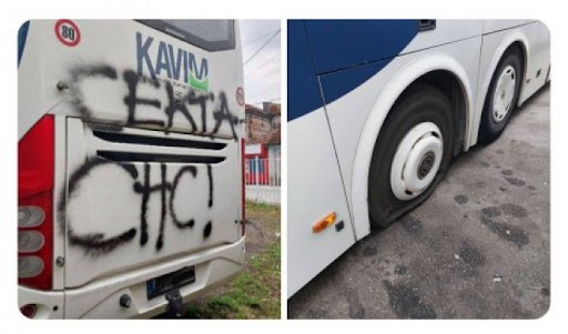 Na jednom autobusu izbušene gume, na pet ispisane uvredljive parole