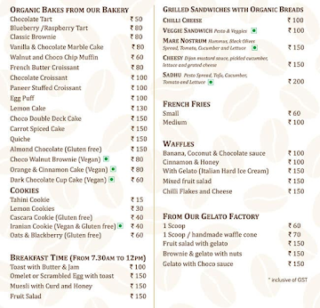 Auro Bakers menu 