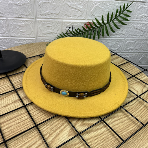 Title 8, British Retro Woolen Wide Brim Flat Top Hat. St...