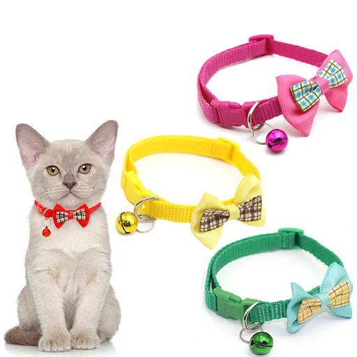 Adjustable Pets Cat Dog Collars Cute Bow Tie With Bell Pendant Necklace Fashion Necktie Safety Buckle Pet Clothing Acces