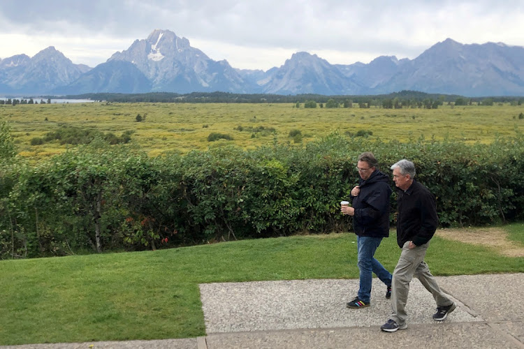 Federal Reserve Chair Jerome Powell and New York Federal Reserve President John Williams walk together, ahead of the Kansas City Federal Reserve Bank’s annual conference on monetary policy, in Jackson Hole, Wyoming on August 22 2019. Picture: REUTERS/Ann Saphir