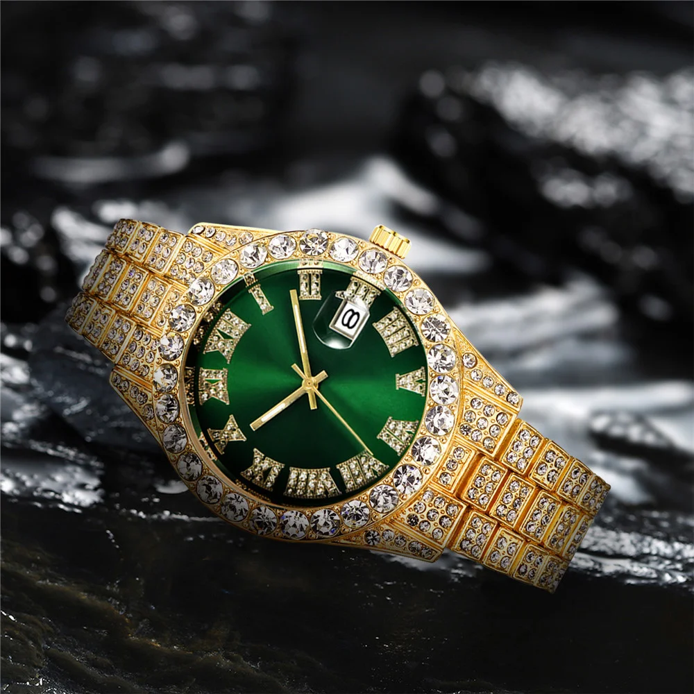Title 1, Mens Steel Belt Hip Hop Roman Scale Diamond Qu...