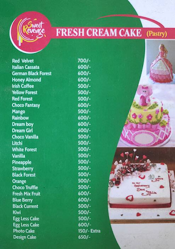 Sweet Revenge Bake 'N' Cafe menu 