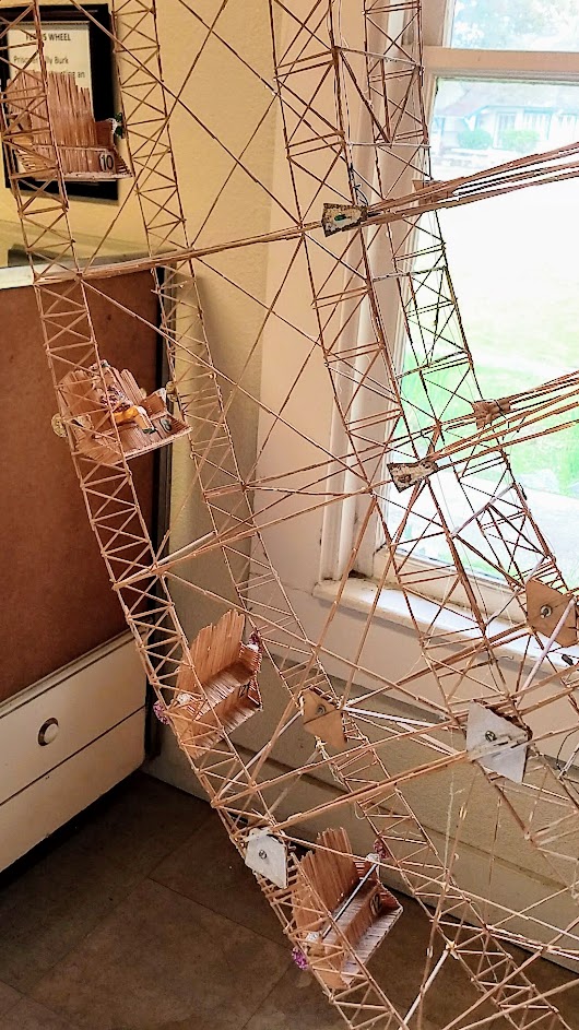 8 foot high Ferris wheel crafted out of 250,000 toothpicks in 10 months as part of a toothpick circus by prisoner Billy Burk. The ferris wheel at least is on display at the Folsom Prison Museum