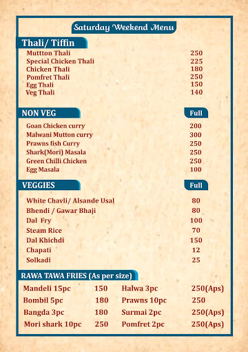 Goan Katta menu 