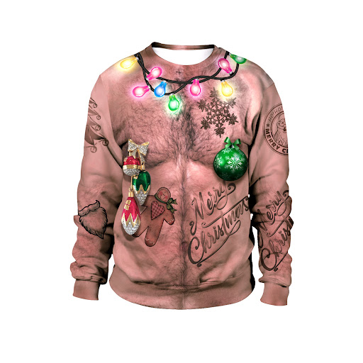 Title 3, Mens Christmas Sexy Navel Hair Digital Print R...