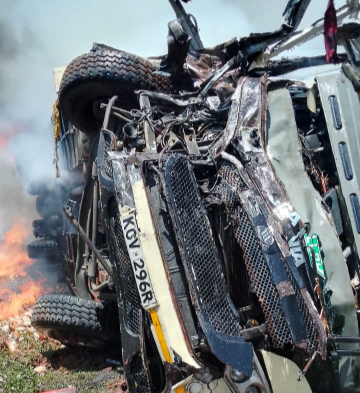 Wreckage of the oil tanker involved in the Busia accident.