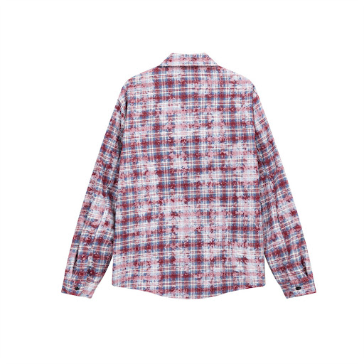 Title 3, Punk Distressed Washed Loose Long-sleeved Plaid...