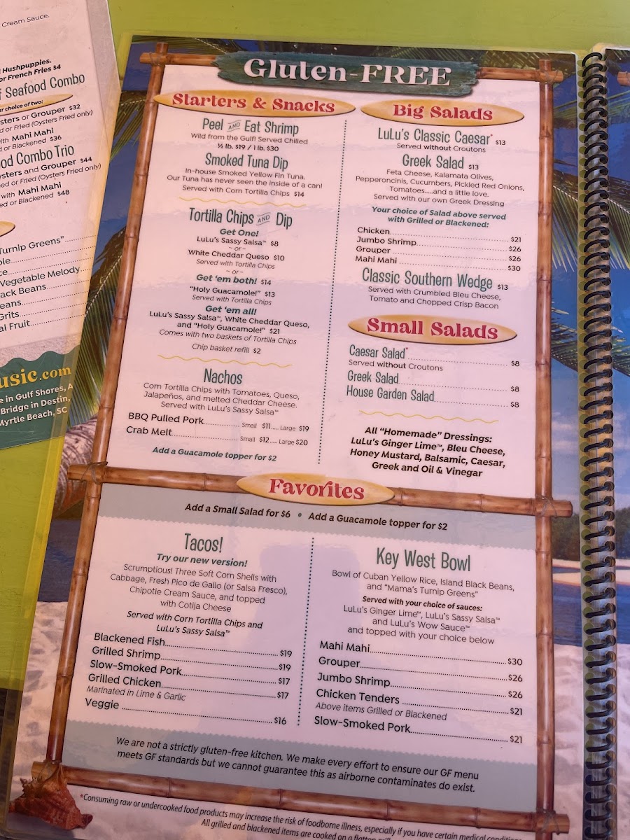 LuLu's gluten-free menu