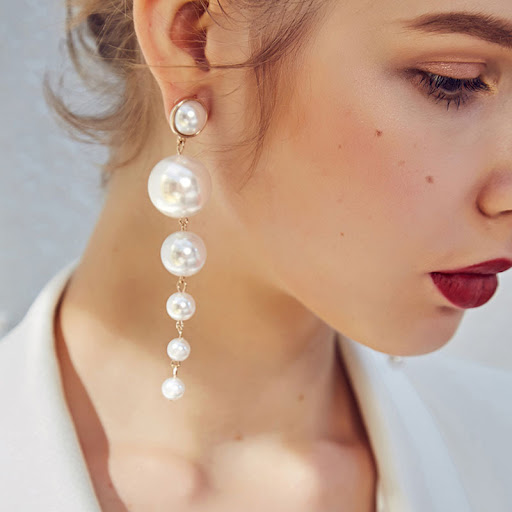 Title 7, Exaggerated Big Earrings with Pearl Flowers for...