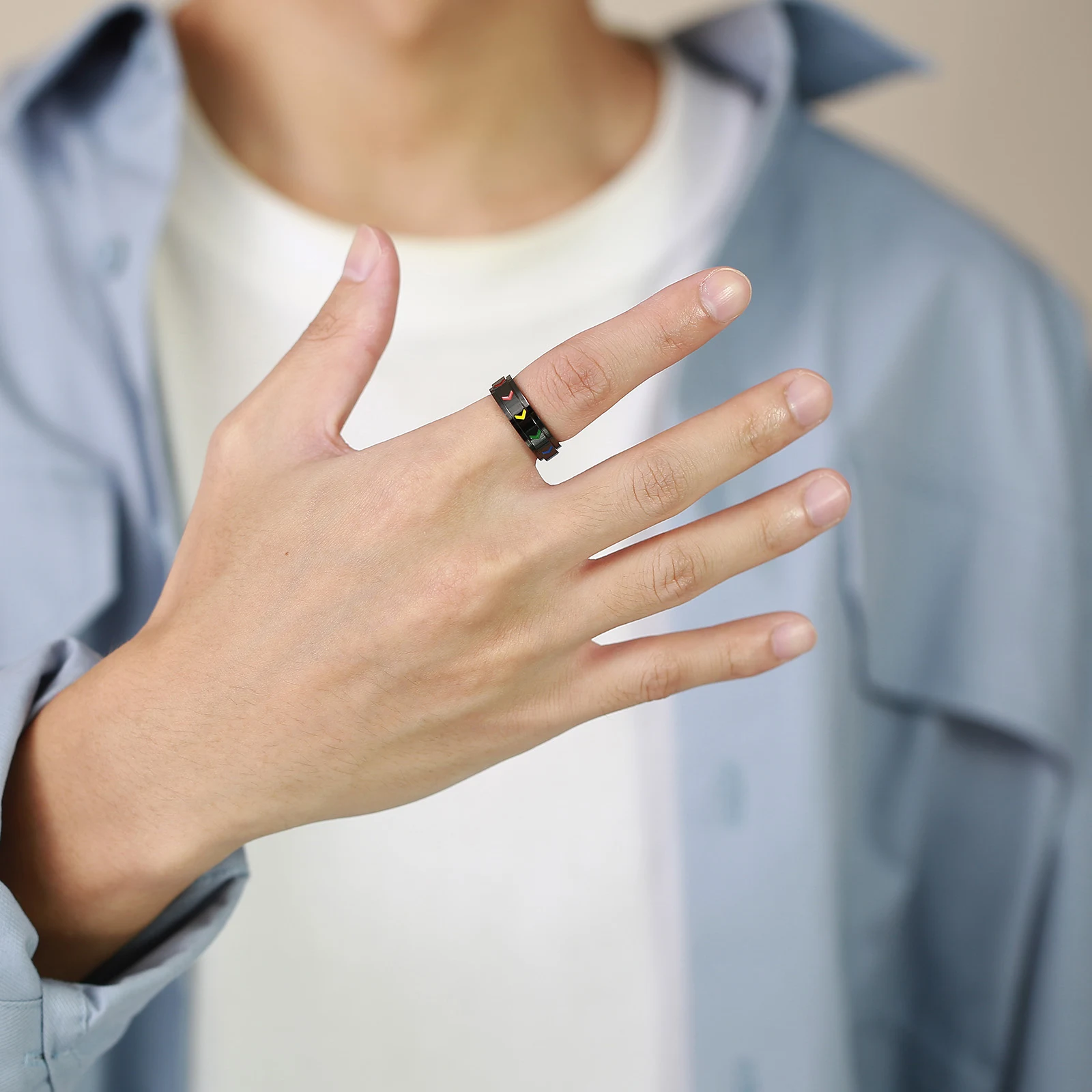 Title 3, Draaibare regenboogpijl ring van titanium en ro...