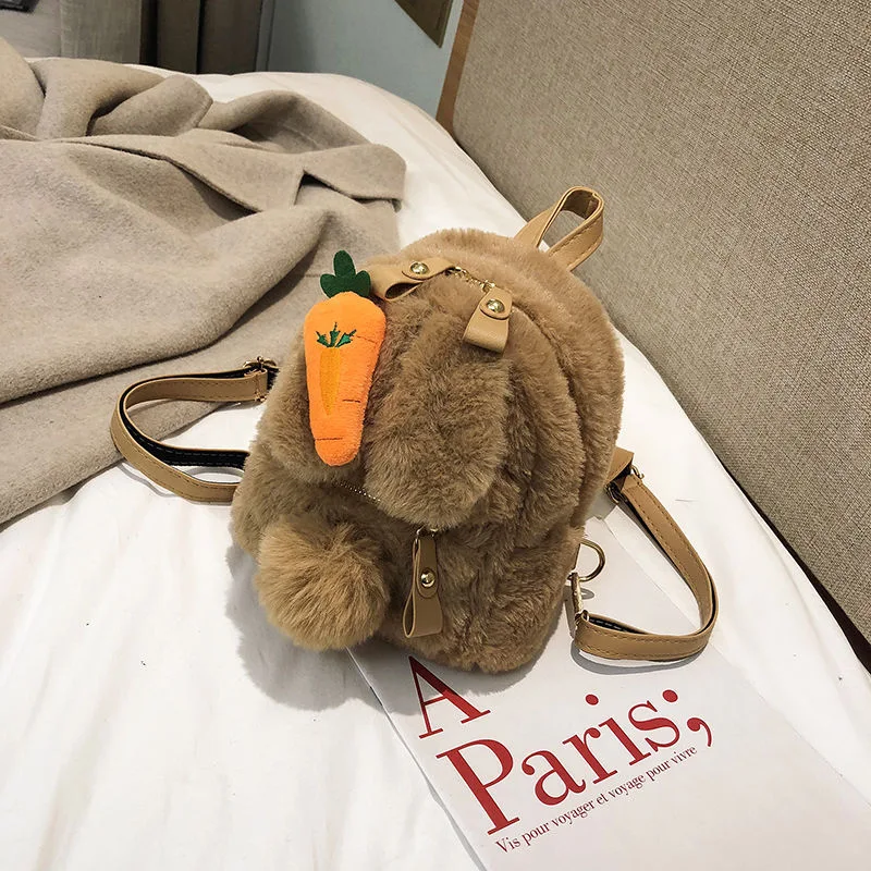 Mochila Infantil Orelhas de Coelho Pelúcia Bolsa Vermelha Net