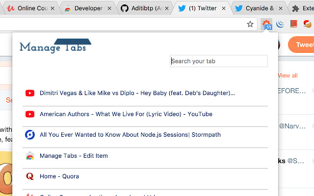 Manage Tabs chrome extension