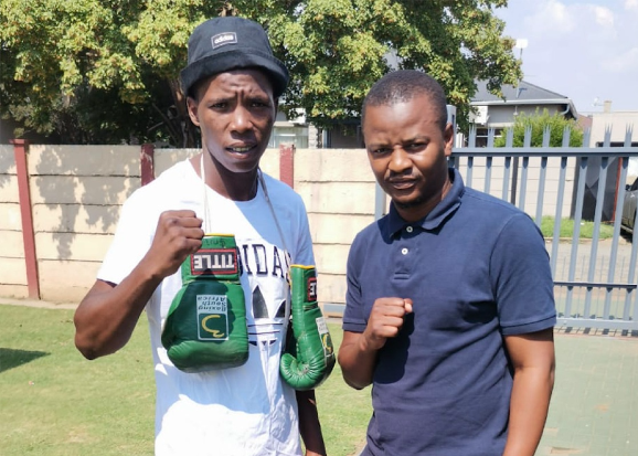 Michael Sediane, right, and his boxer Sithembiso Maduna. Photo Supplied