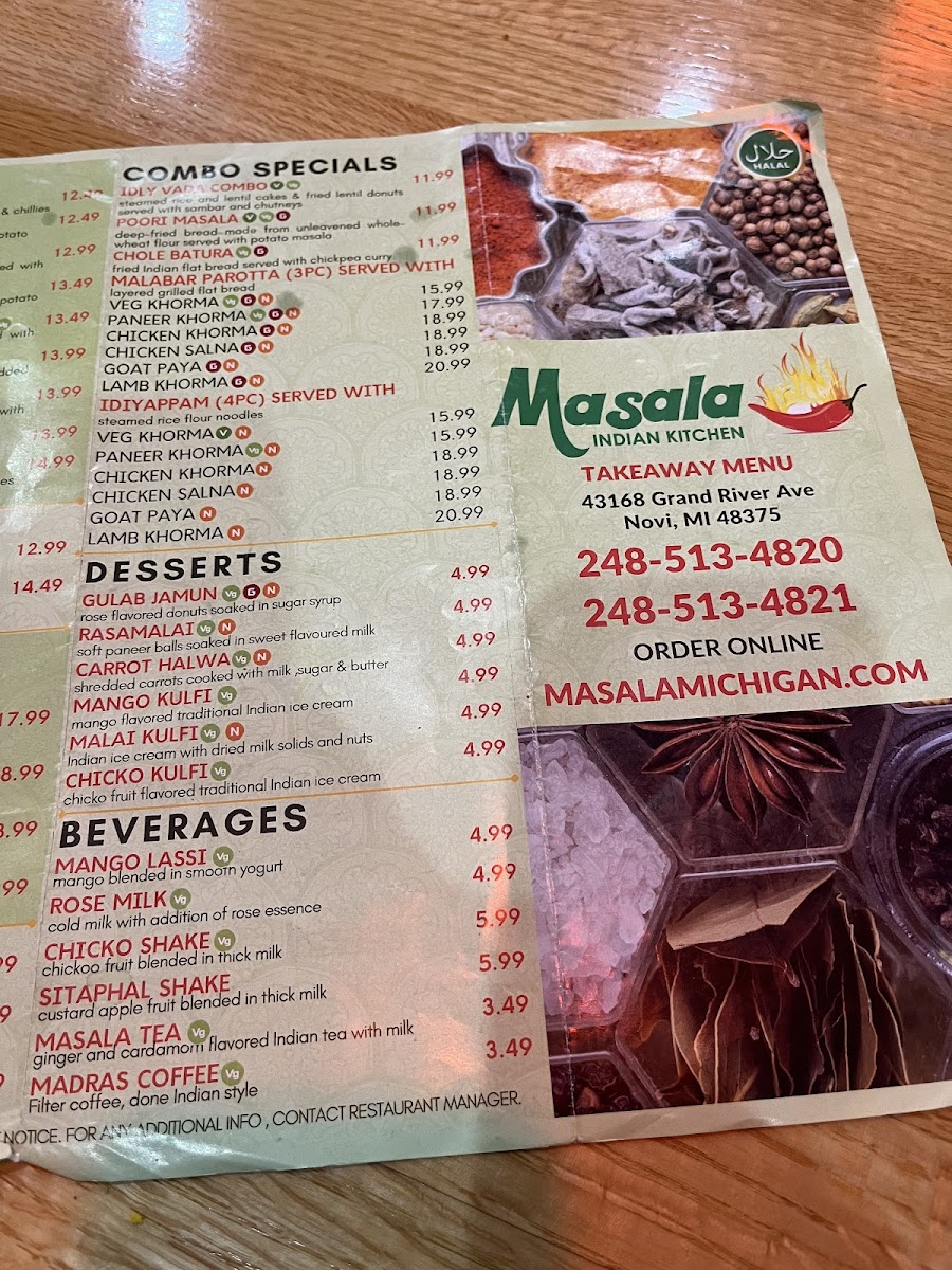 Masala Indian Kitchen gluten-free menu