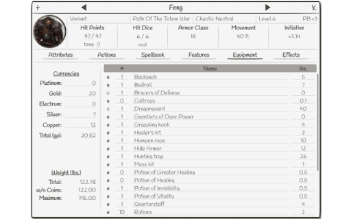 Roll20 DnD Sheet