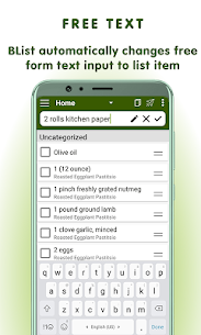 Grocery list text: BList Pro (MOD) 1