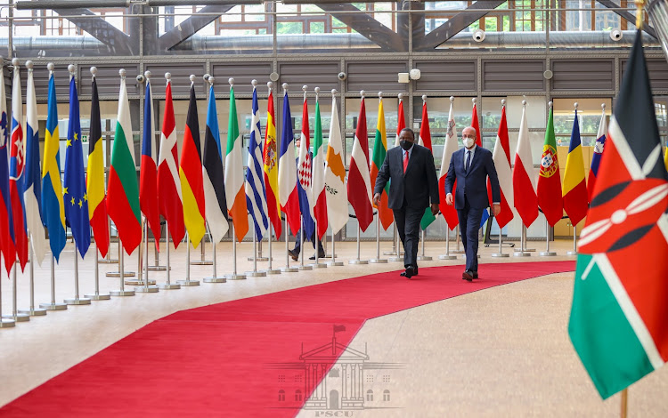 President Uhuru Kenyatta was on Monday afternoon received by King Philippe at the Royal Palace in Brussels./PSCU