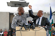 Former DA leader Mmusi Maimane, left, with Herman Mashaba after Mashaba’s  resignation as Johannesburg mayor and DA member. On Monday the DA's leader in Johannesburg, Funzela Ngobeni, announced his resignation and said he would be joining Mashaba's People's Dialogue. File photo 