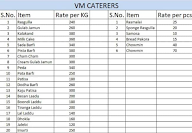 V M Caterers menu 1