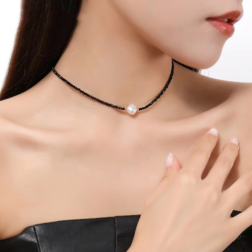 Title 1, Womens Black Crystal Chain Necklace, a dazzlin...