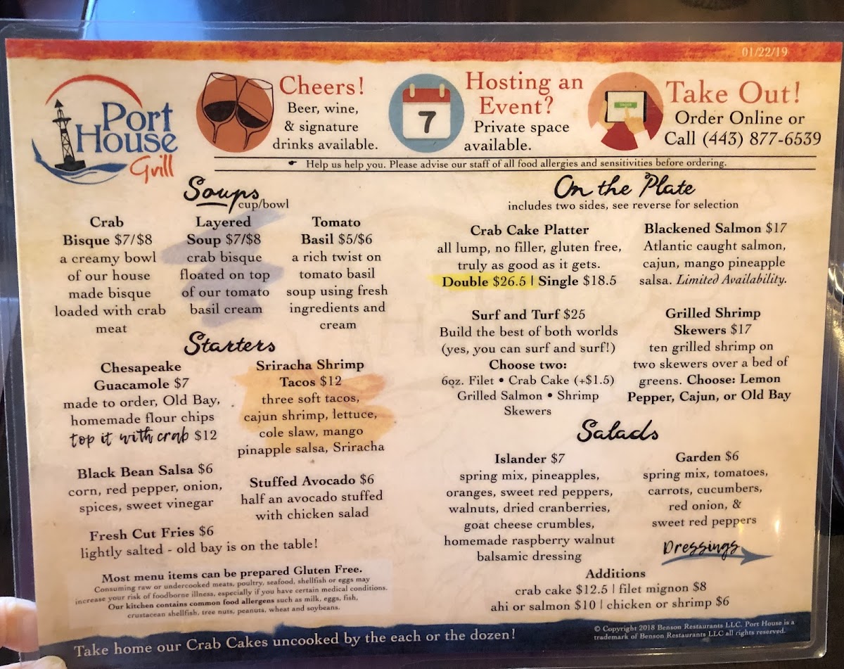 Port House Grill gluten-free menu