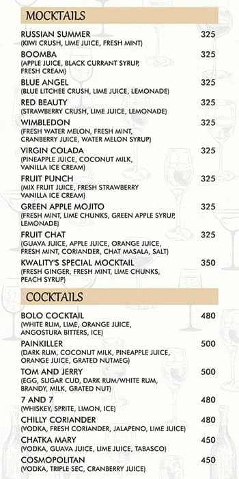 Kwality Family Resto Bar menu 