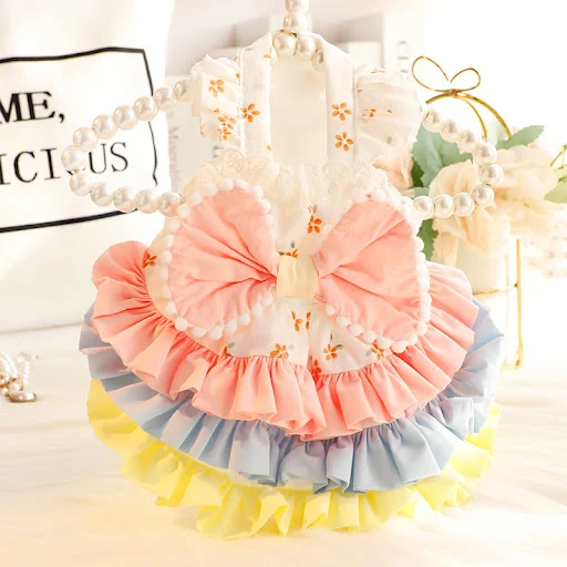 Dog clothes spring and summer thin cat princess colorful sweet multi-layered Lolita small dog Teddy pet