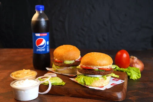 2 Veg Burgers + Pepsi