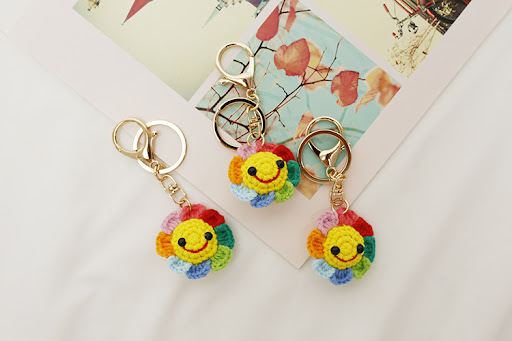 Title 1, Sunflower Hand Crocheted Small Pendant Woven Ke...