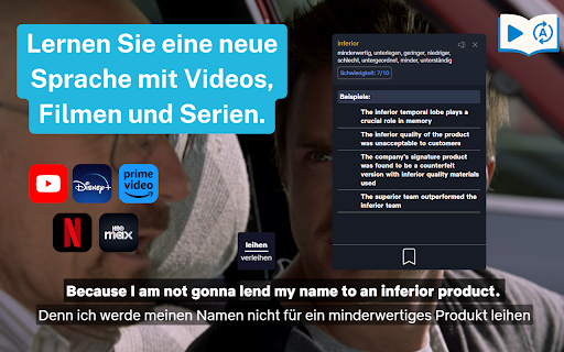 Language Lab Interaktive Untertitel für YouTube, Netflix, HBO, Prime,Disney