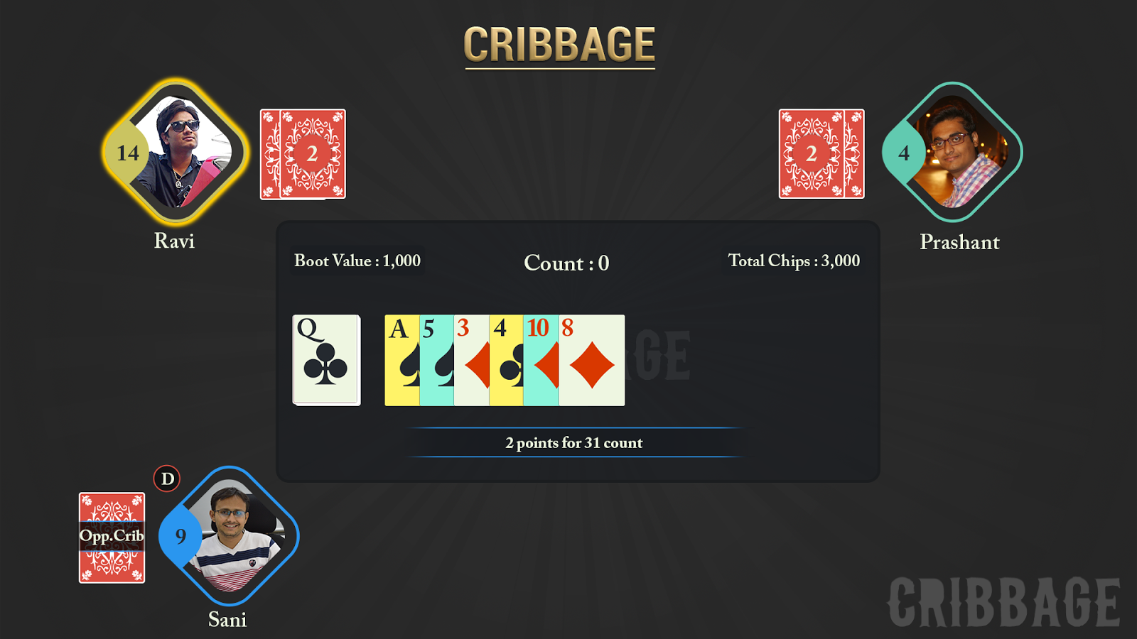 What are the values of each playing card in cribbage?