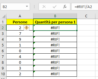 Codice errore #RIF!