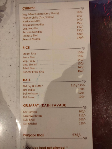 The Pinevinta Hotel menu 