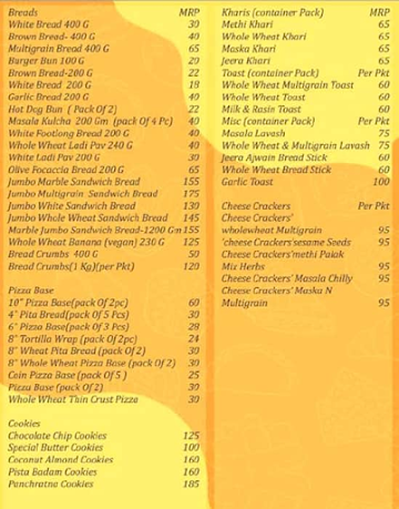 The Bake Shop menu 