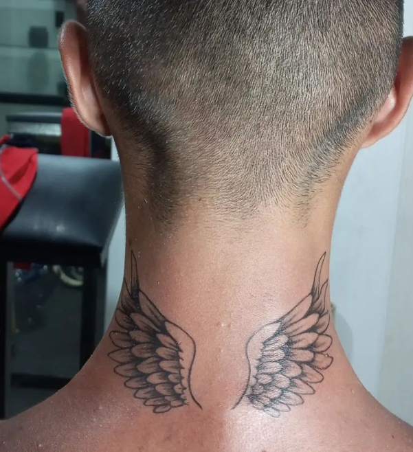 Flying Back Neck Men Tattoo