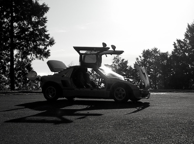 AZ-1のガルウイング・ドローン撮影・スーパーカー・逆開きボンネット・モノクロに関するカスタム事例の投稿画像1枚目